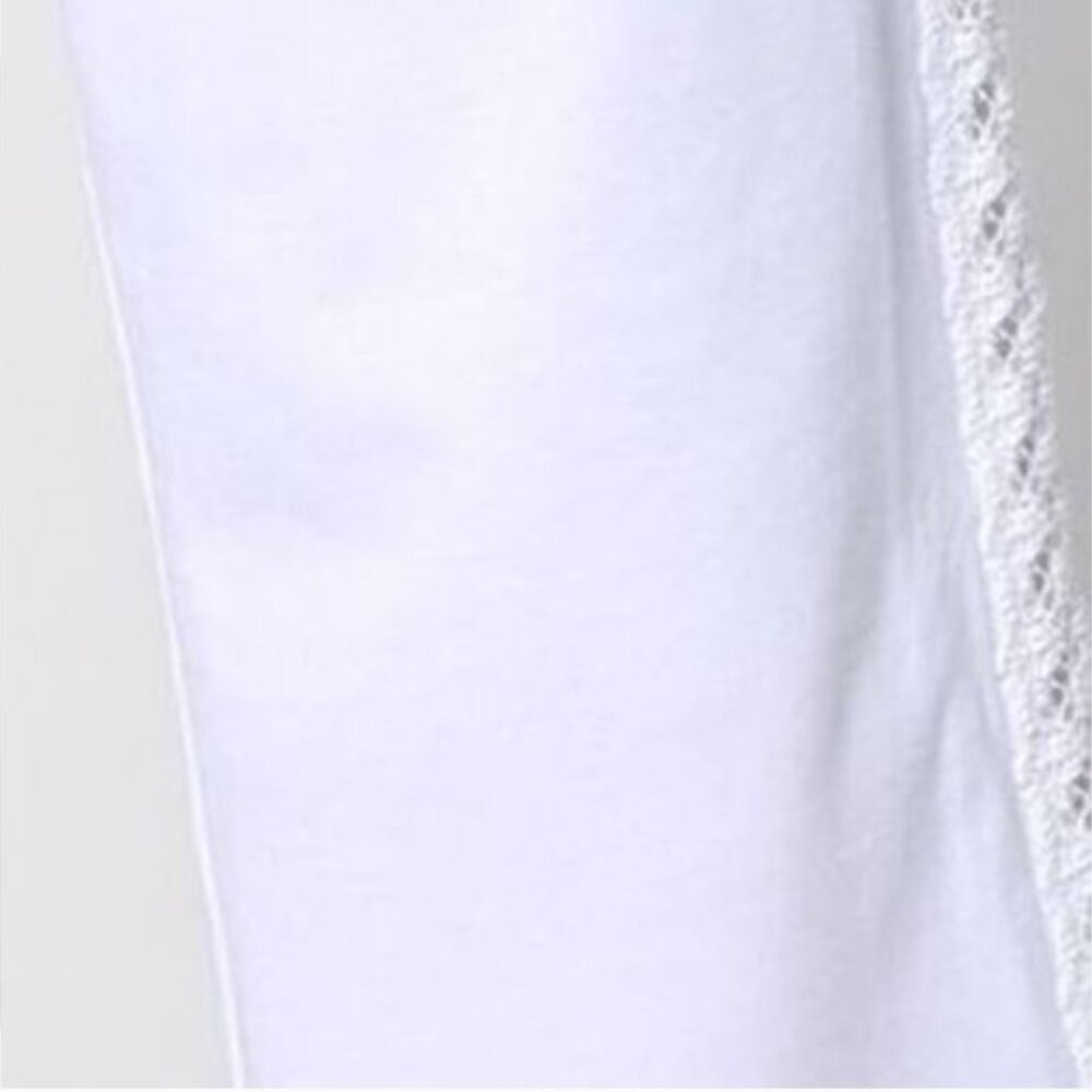 LOGO Life by Lori Goldstein Regular Cropped Wide-Leg with Crochet Details-White - Picture 3 of 4